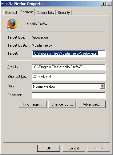 Application Properties Window