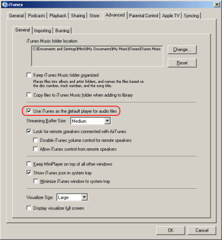 Check to make iTunes default music player