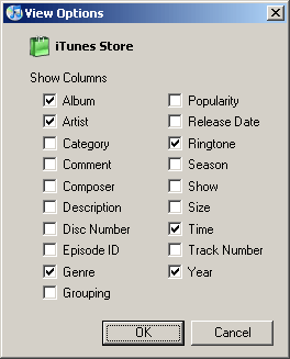 View Options - iTunes Store