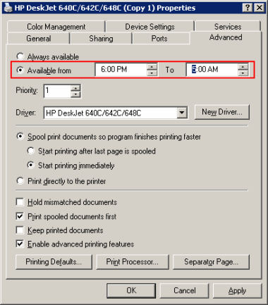 Set Printer Availability Hours