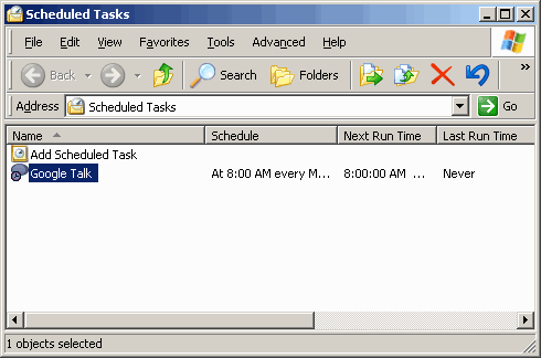 Task created in Scheduled Tasks.