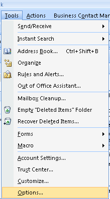 Tools > Options menu