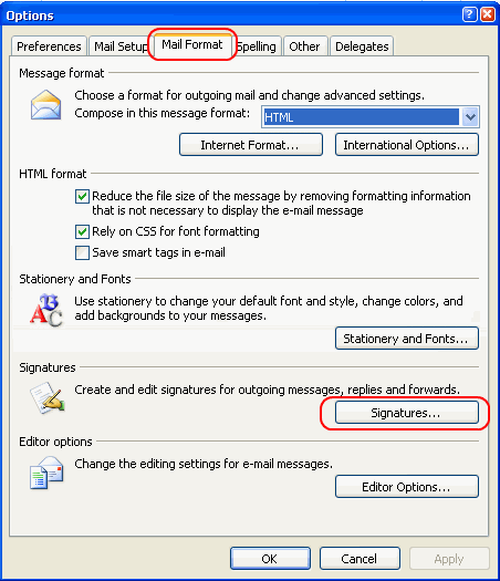 Mail Format tab