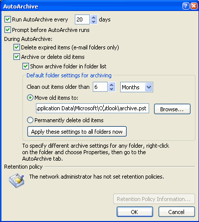 AutoArchive Dialog