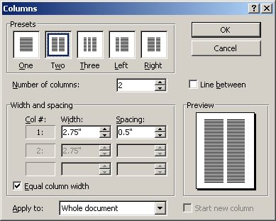 Columns Dialog