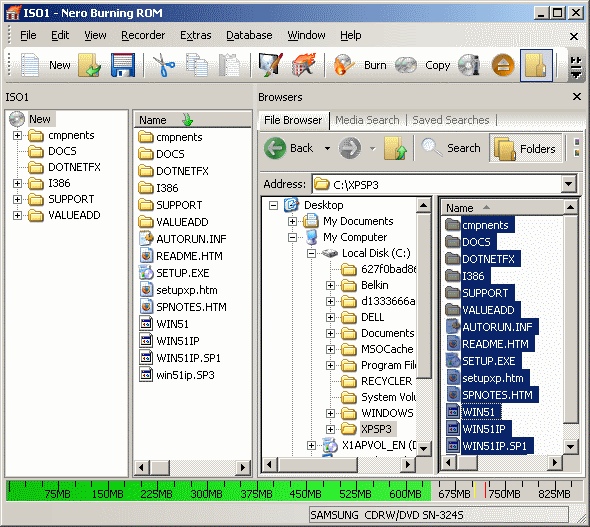 Select SP3 files to burn
