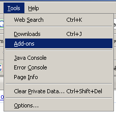 Firefox - Tools > Add-ons Menu