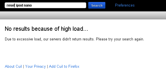 Cuil error message