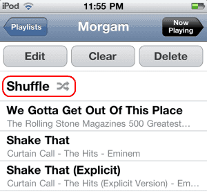 iTouch Shuffle option on a playlist iTouch Shuffle option on a playlist