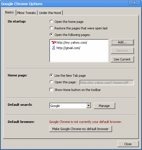 chrome-start-pages Google Chrome Options