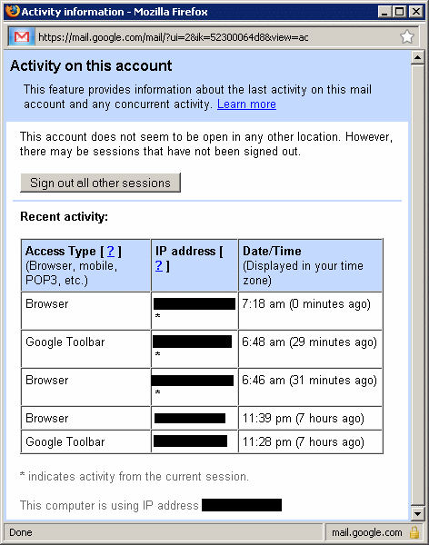 Gmail Activity Log