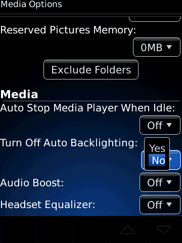 Disable backlight timeout in Media application