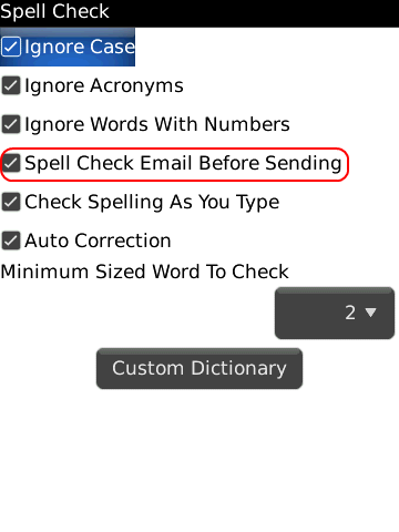 Spellcheck email setting Spellcheck email setting