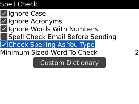 BB Curve - check spelling as you type setting. curve-spell-check-while-typing