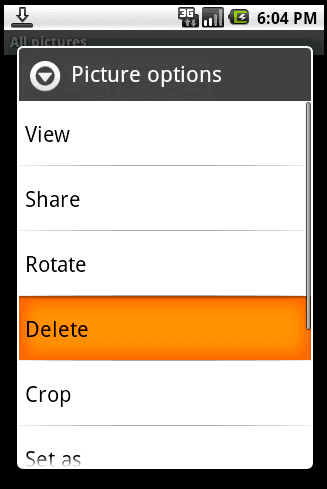 Droid - Delete photo option Droid - Delete photo option