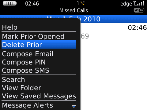 Clearing Missed Calls log on the Bold 9700 Clearing Missed Calls log on the Bold 9700