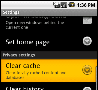 Nexus One Clear cache