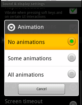 Animation selections