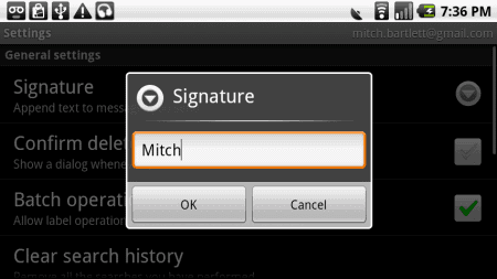 Set Signature screen on Nexus One Set Signature screen on Nexus One