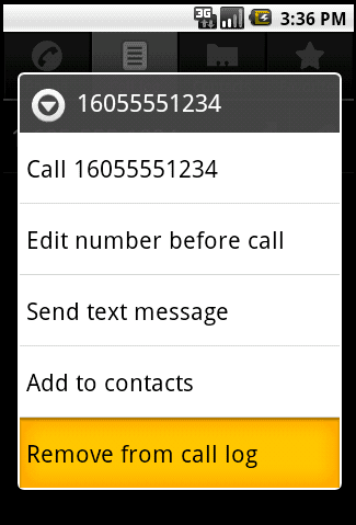 Remove item from call log