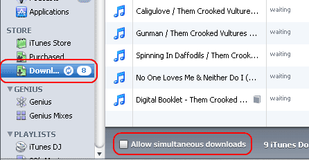 iTunes simultaneous downloads setting