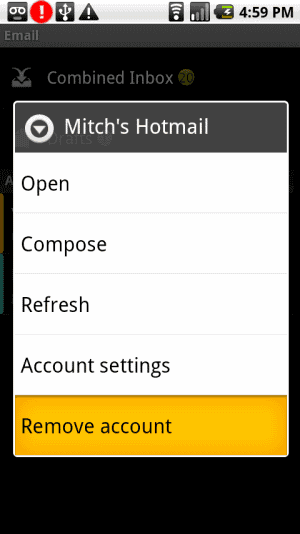 Remove account option Remove account option