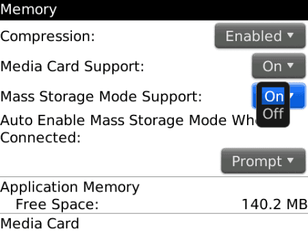 Curve 9700 Mass Storage Mode setting