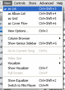 iTunes View as list option