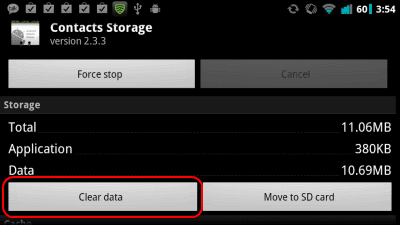 Andorid clear storage from Contacts Storage