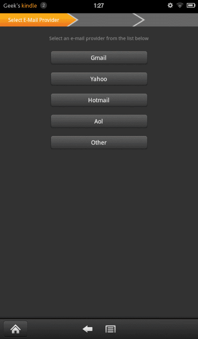 Kindle Fire select email provider Kindle Fire select email provider