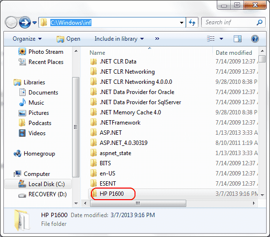 Folder in INF directory