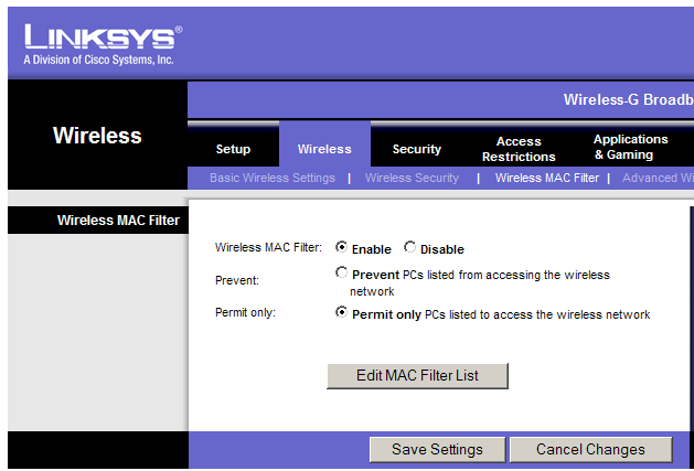Block Connections to Your Linksys Router by MAC Address