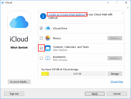 Check Outlook iCloud Windows