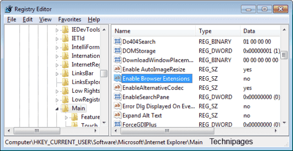 Enable Browser Extensions registry