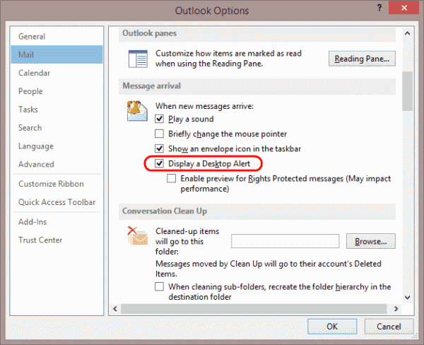 Outlook 2013 Desktop Alert setting