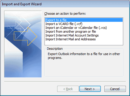 Outlook Export to a file option