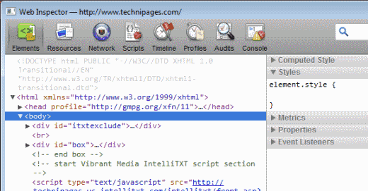 Safari Web Inspector screen