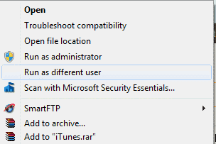 Win7 Run as different user option