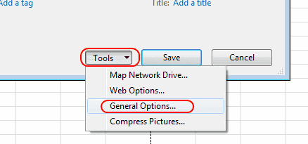 Excel general options