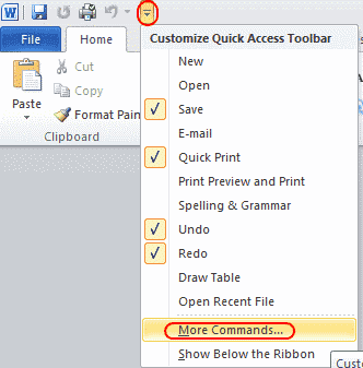 Word more commands option