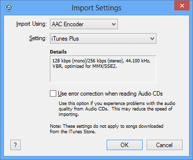 iTunes Import CD settings