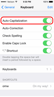 iOS Auto Capitalization setting