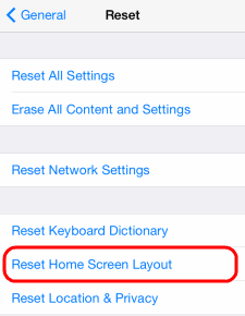 iOS Reset Home Screen Layout