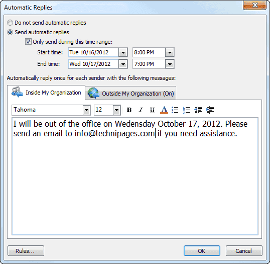 How to Set Out of Office Reply in Outlook
