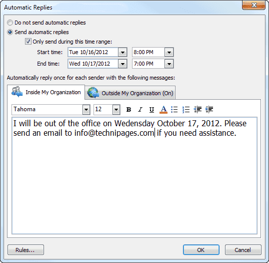 Ms Outlook Set Out Of Office Message