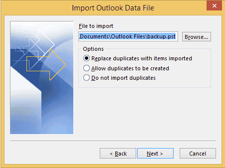 Outlook import replace