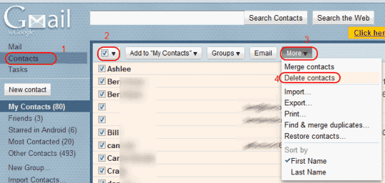 Delete all contacts from Gmail