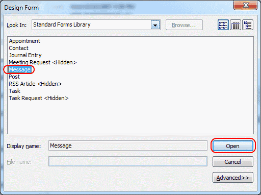 Outlook 2010 message form option