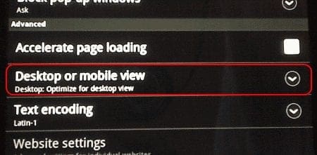 Kindle Fire Browser desktop or mobile view setting