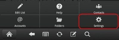 Kindle Fire email settings button